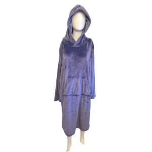 32 Degrees Heat Womens S/M Purple Plush Hooded Pullover Robe Loungewear Long